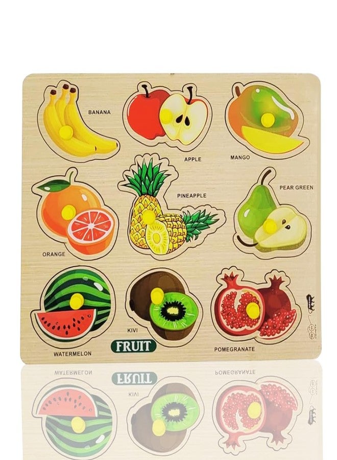 Bugbee Wooden Fruit Puzzle for Kids | Montessori Educational Board | Colorful Jigsaw Toy for Toddlers | Learn Fruits with Pegpuzzle | (Jumbo Size) - Image 2